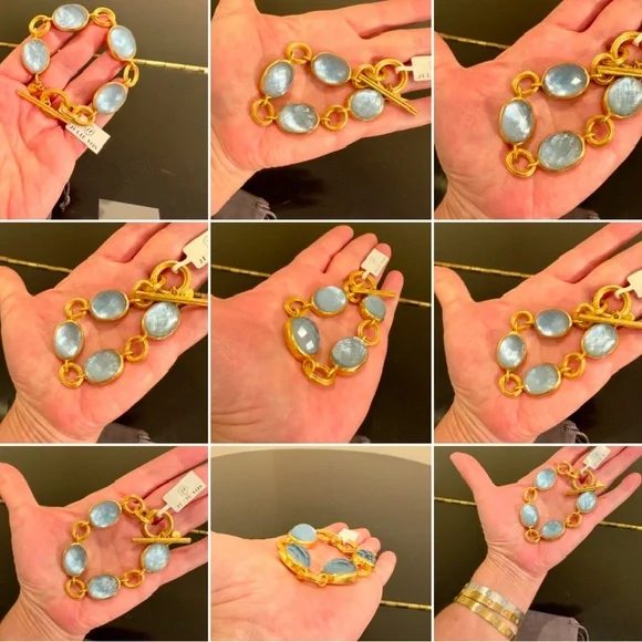 Julie Vos NWT authentic luxury minimalist Iridescent Chalcedony Blue Bracelet - Picture 17 of 17